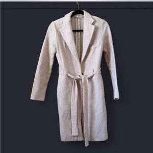 Women's Ivory Belted Single Button Coat Sz 36 Unlined Minimalist Classic Jacket